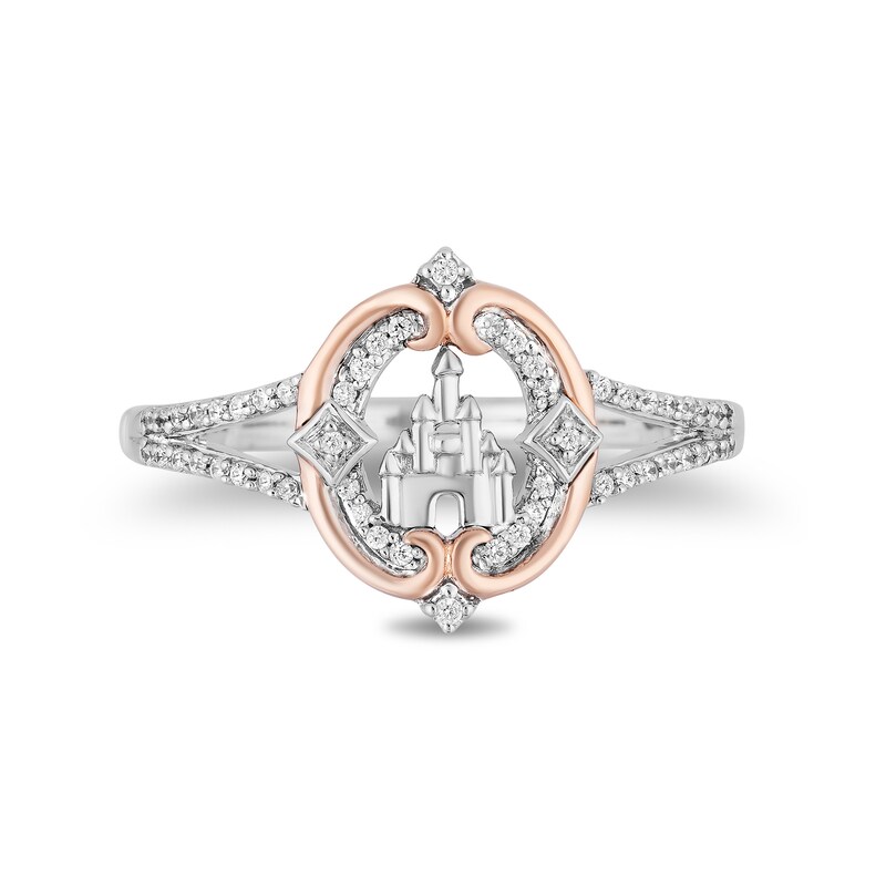 Main Image 4 of Enchanted Disney Princess 0.145 CT. T.W. Diamond Castle Ring in Sterling Silver and 10K Rose Gold
