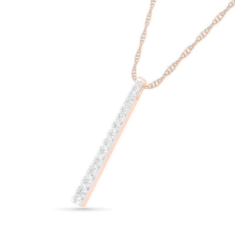 Main Image 2 of 0.95 CT. T.W. Diamond Linear Bar Pendant in 10K Rose Gold