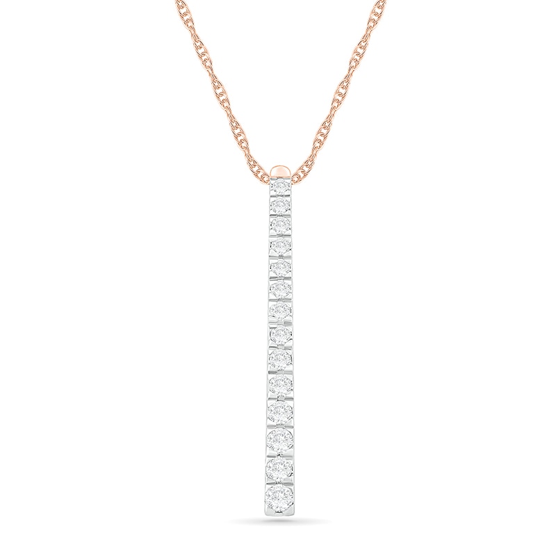 0.95 CT. T.W. Diamond Linear Bar Pendant in 10K Rose Gold