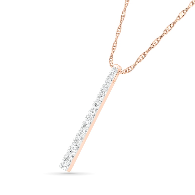 0.95 CT. T.W. Diamond Linear Bar Pendant in 10K Rose Gold