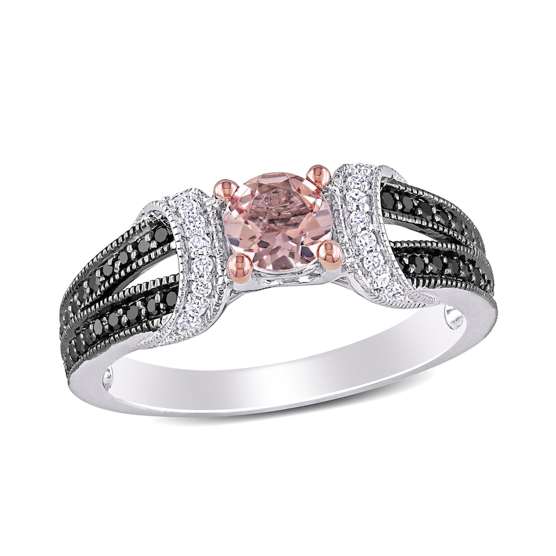 5.0mm Morganite and 0.24 CT. T.W. Enhanced Black and White Diamond Loop Collar Vintage-Style Ring in Sterling Silver|Peoples Jewellers