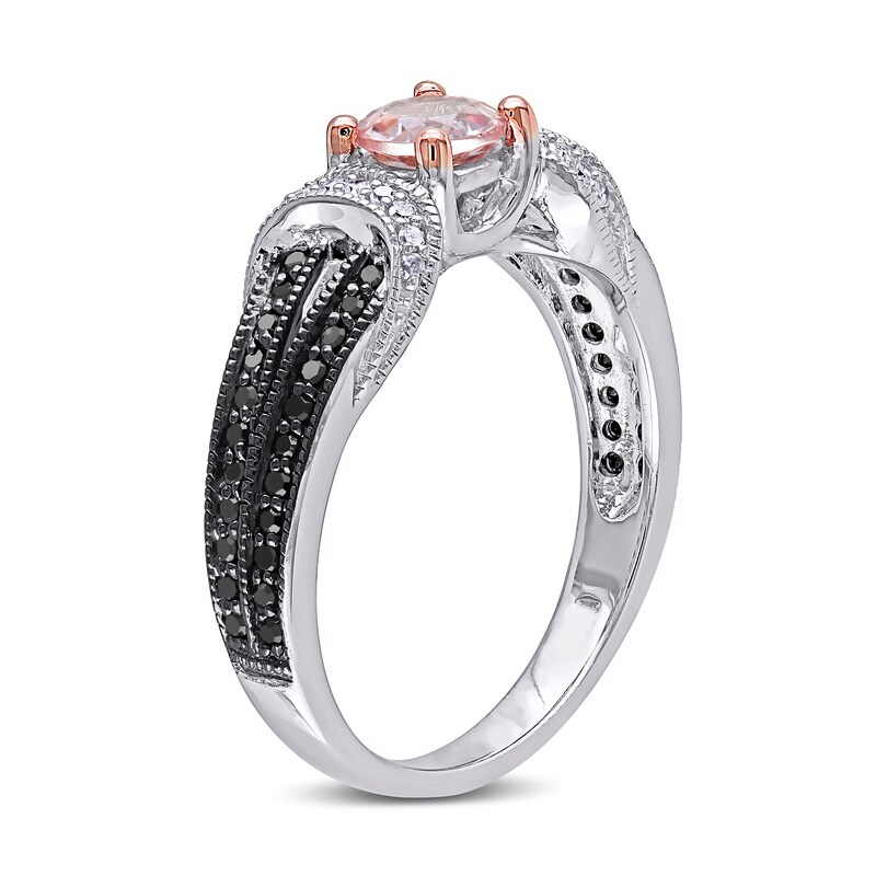 Main Image 3 of 5.0mm Morganite and 0.24 CT. T.W. Enhanced Black and White Diamond Loop Collar Vintage-Style Ring in Sterling Silver