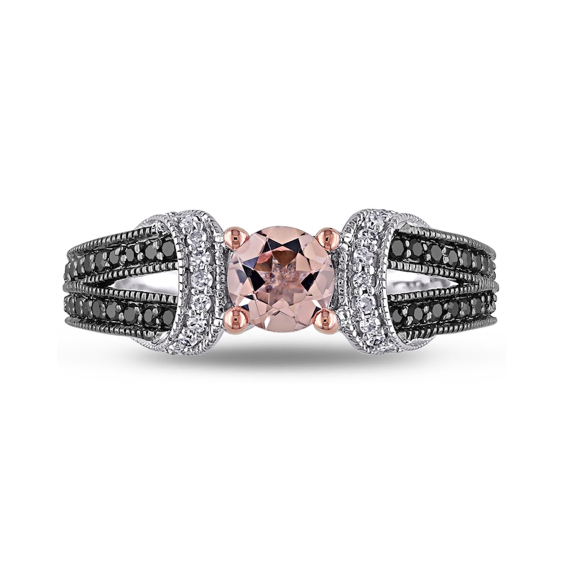 Main Image 4 of 5.0mm Morganite and 0.24 CT. T.W. Enhanced Black and White Diamond Loop Collar Vintage-Style Ring in Sterling Silver
