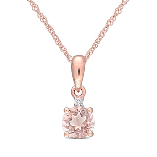 5.0mm Morganite and Diamond Accent Drop Pendant in 10K Rose Gold - 17"