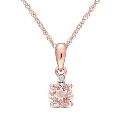 5.0mm Morganite and Diamond Accent Drop Pendant in 10K Rose Gold - 17"