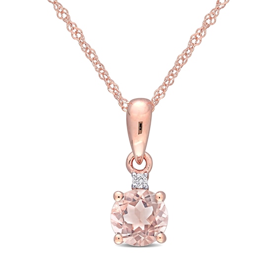 5.0mm Morganite and Diamond Accent Drop Pendant in 10K Rose Gold - 17"