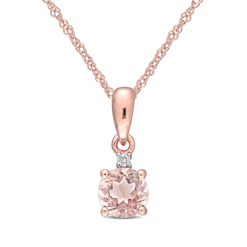 Main Image 1 of 5.0mm Morganite and Diamond Accent Drop Pendant in 10K Rose Gold - 17"