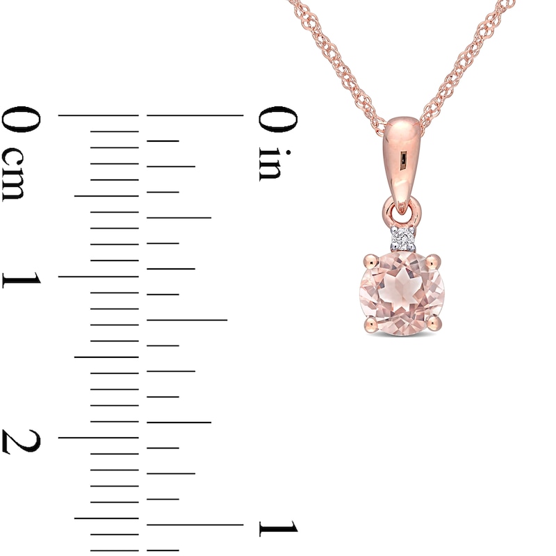 Main Image 3 of 5.0mm Morganite and Diamond Accent Drop Pendant in 10K Rose Gold - 17"