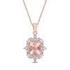 Thumbnail Image 1 of Cushion-Cut Morganite, White Sapphire and 0.05 CT. T.W. Diamond Ornate Leaf Frame Pendant in 10K Rose Gold - 17"