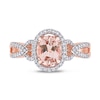Thumbnail Image 4 of Oval Morganite and 0.19 CT. T.W. Diamond Frame Pointed Split Shank Buckle Ring in 14K Rose Gold