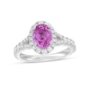 Thumbnail Image 1 of Vera Wang Love Collection Certified Oval Pink Sapphire and 0.69 CT. T.W. Diamond Frame Engagement Ring in 14K White Gold