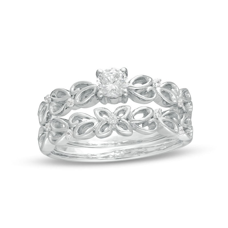 0.29 CT. T.W. Diamond Open Floral Bridal Set in 10K White Gold