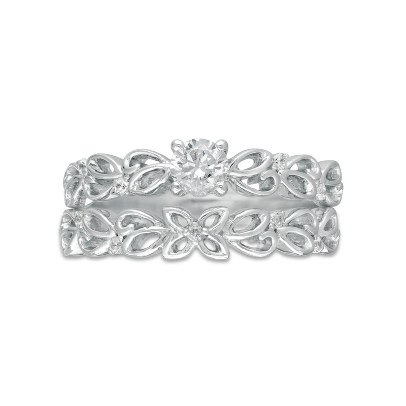 0.29 CT. T.W. Diamond Open Floral Bridal Set in 10K White Gold