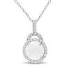 Thumbnail Image 1 of 9.0mm Cabochon Opal and White Topaz Frame Doorknocker Pendant in Sterling Silver