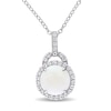 Thumbnail Image 0 of 9.0mm Cabochon Opal and White Topaz Frame Doorknocker Pendant in Sterling Silver