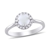 Thumbnail Image 1 of 8.0mm Cabochon Opal and 0.08 CT. T.W. Diamond Frame Ring in Sterling Silver