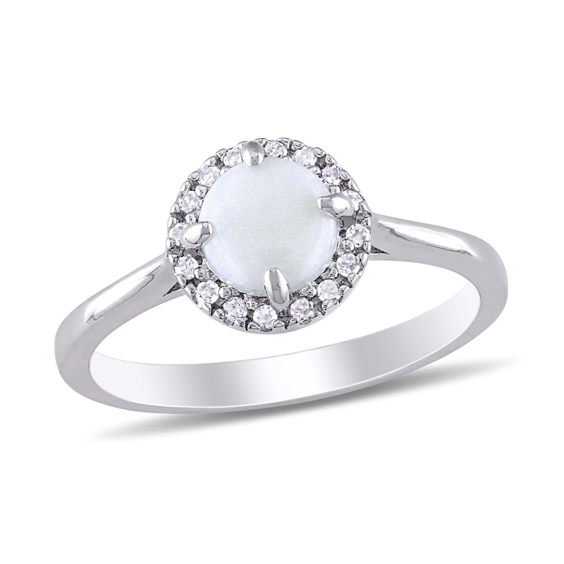 8.0mm Cabochon Opal and 0.08 CT. T.W. Diamond Frame Ring in Sterling Silver|Peoples Jewellers