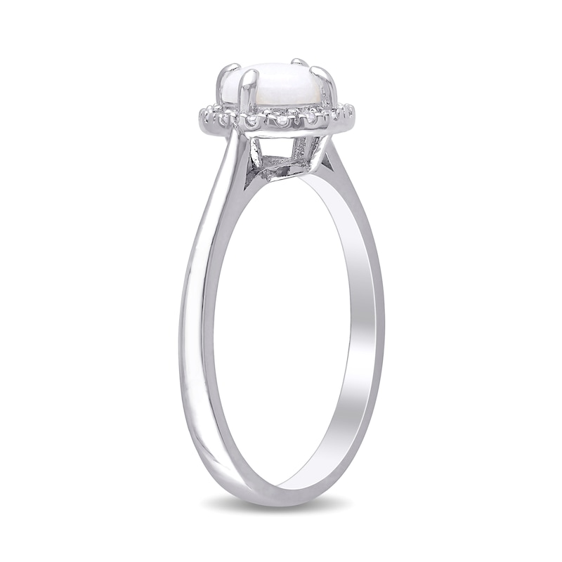 Main Image 3 of 8.0mm Cabochon Opal and 0.08 CT. T.W. Diamond Frame Ring in Sterling Silver