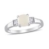Thumbnail Image 1 of 6.0mm Cushion-Shaped Cabochon Opal and 0.04 CT. T.W. Diamond Vintage-Style Ring in Sterling Silver