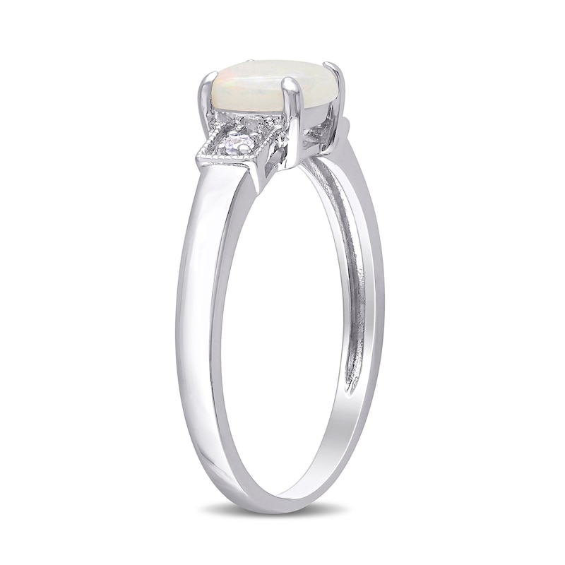 Main Image 3 of 6.0mm Cushion-Shaped Cabochon Opal and 0.04 CT. T.W. Diamond Vintage-Style Ring in Sterling Silver