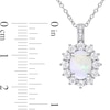 Oval Opal, White Topaz and Diamond Accent Starburst Frame Drop Pendant in Sterling Silver