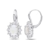 Thumbnail Image 1 of Oval Opal, White Topaz and 0.04 CT. T.W. Diamond Starburst Frame Drop Earrings in Sterling Silver