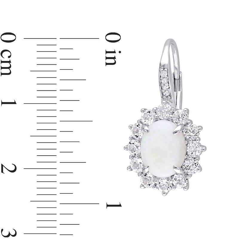 Main Image 3 of Oval Opal, White Topaz and 0.04 CT. T.W. Diamond Starburst Frame Drop Earrings in Sterling Silver