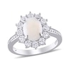 Thumbnail Image 1 of Oval Opal, White Topaz and 0.10 CT. T.W. Diamond Starburst Frame Ring in Sterling Silver