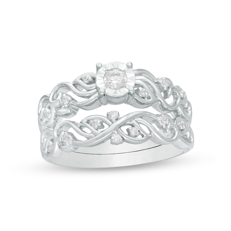 0.29 CT. T.W. Diamond Open Filigree Bridal Set in 10K White Gold