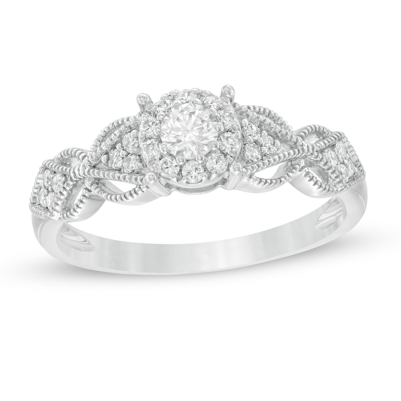 0.29 CT. T.W. Diamond Butterfly-Sides Vintage-Style Filigree Engagement Ring in 10K White Gold|Peoples Jewellers