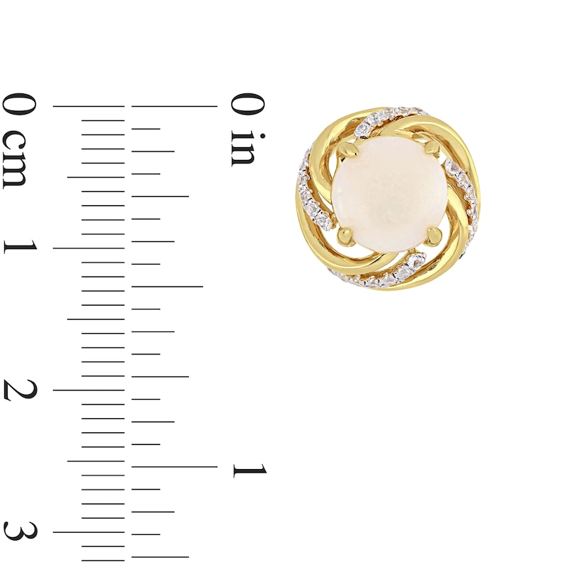 Main Image 4 of 8.0mm Opal and White Topaz Swirl Frame Stud Earrings in Sterling Silver with Yellow Rhodium