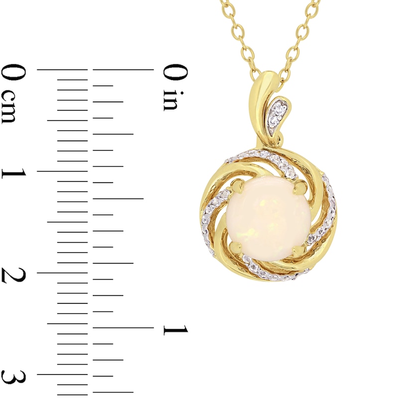 8.0mm Opal, White Topaz and Diamond Accent Swirl Frame Drop Pendant in Sterling Silver with Yellow Rhodium