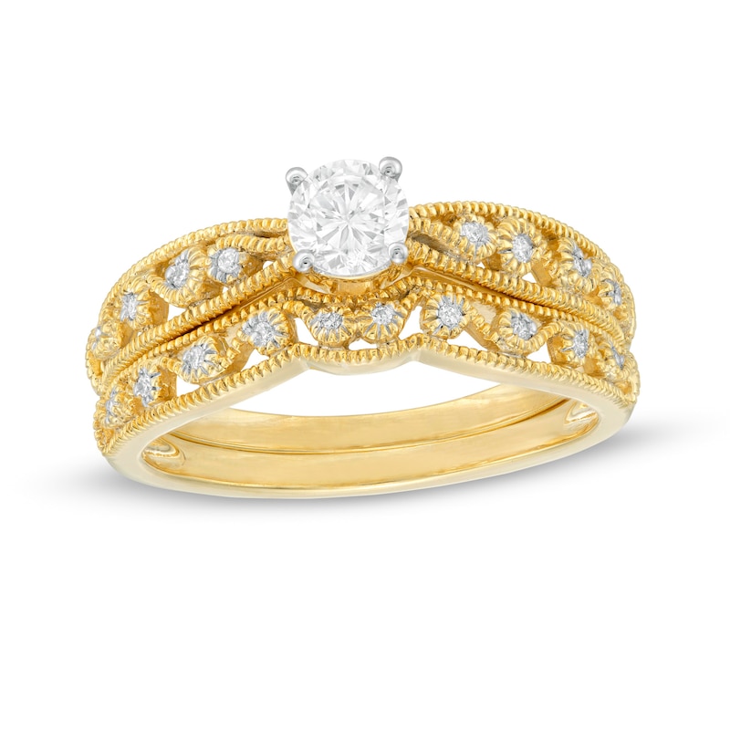 0.37 CT. T.W. Diamond Vintage-Style Filigree Bridal Set in 10K Gold