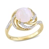 Thumbnail Image 1 of 8.0mm Opal, White Topaz and 0.04 CT. T.W. Diamond Swirl Frame Bypass Ring in Sterling Silver with Yellow Rhodium