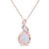 Thumbnail Image 1 of Pear-Shaped Opal and 0.04 CT. T.W. Diamond Cascading Teardrop Pendant in 10K Rose Gold - 17"