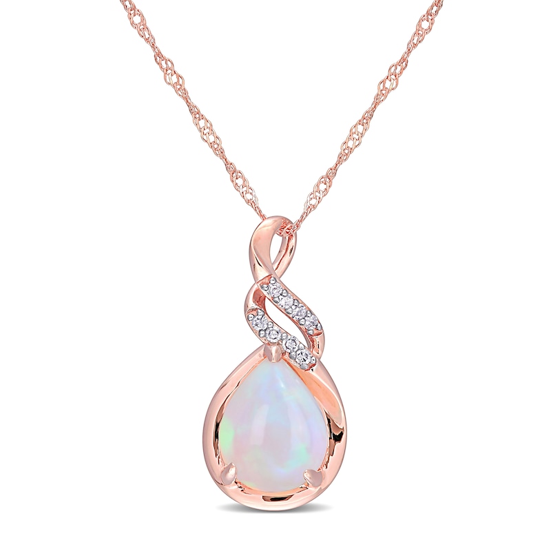 Pear-Shaped Opal and 0.04 CT. T.W. Diamond Cascading Teardrop Pendant in 10K Rose Gold - 17"|Peoples Jewellers