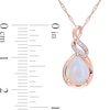 Thumbnail Image 2 of Pear-Shaped Opal and 0.04 CT. T.W. Diamond Cascading Teardrop Pendant in 10K Rose Gold - 17"