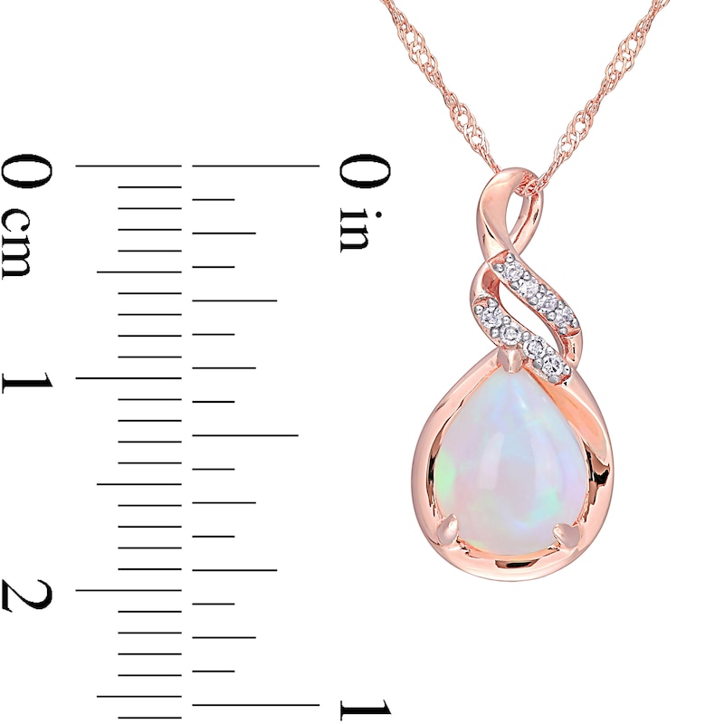 Pear-Shaped Opal and 0.04 CT. T.W. Diamond Cascading Teardrop Pendant in 10K Rose Gold - 17"