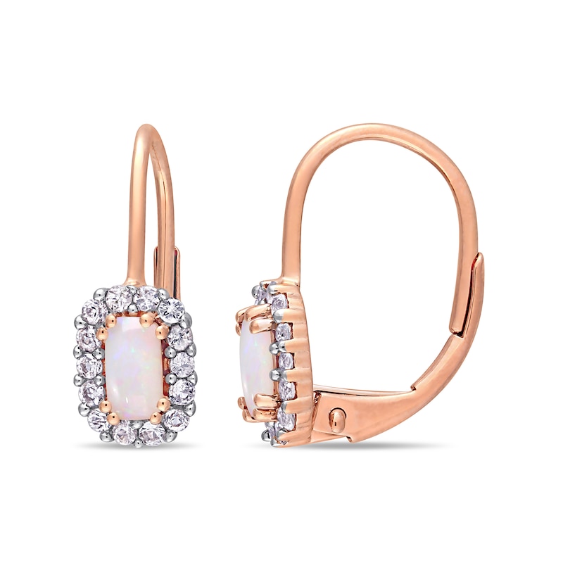 Octagon Opal and White Sapphire Frame Drop Earrings in 10K Rose Gold