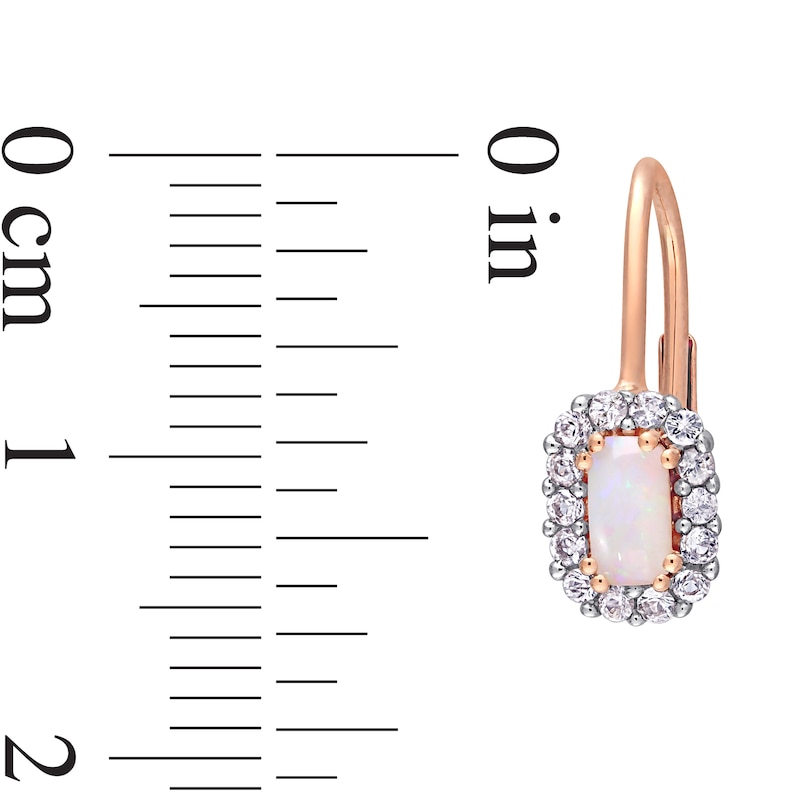 Main Image 3 of Octagon Opal and White Sapphire Frame Drop Earrings in 10K Rose Gold