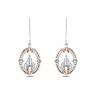 Enchanted Disney Princess 0.145 CT. T.W. Diamond Castle Drop Earrings in Sterling Silver and 10K Rose Gold
