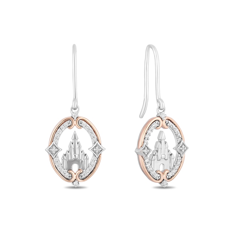 Enchanted Disney Princess 0.145 CT. T.W. Diamond Castle Drop Earrings in Sterling Silver and 10K Rose Gold|Peoples Jewellers