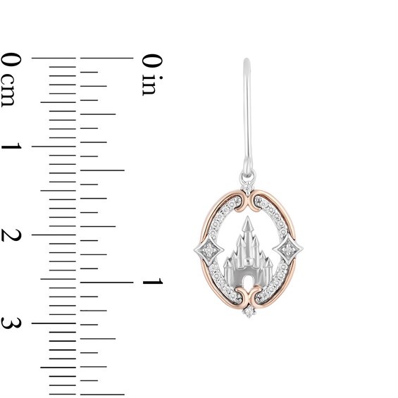 Enchanted Disney Princess 0.145 CT. T.W. Diamond Castle Drop Earrings in Sterling Silver and 10K Rose Gold