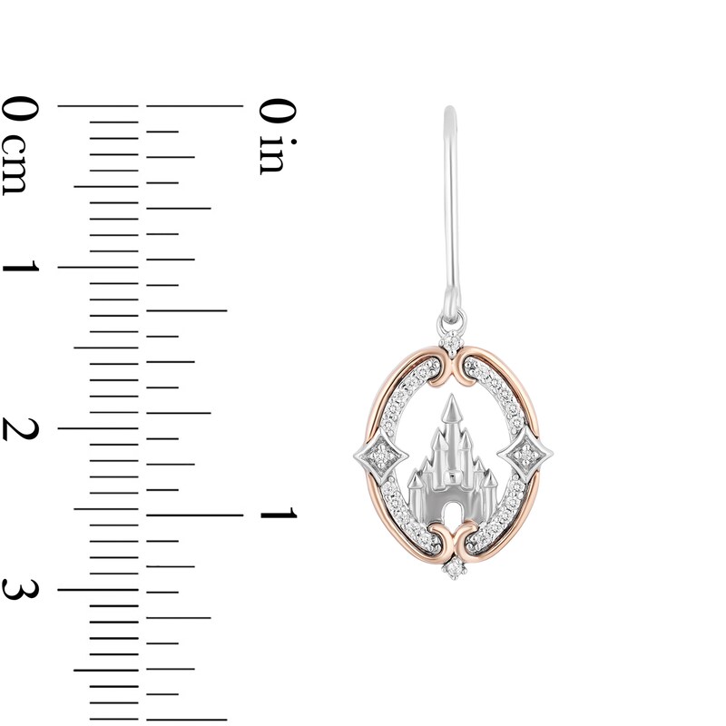 Enchanted Disney Princess 0.145 CT. T.W. Diamond Castle Drop Earrings in Sterling Silver and 10K Rose Gold