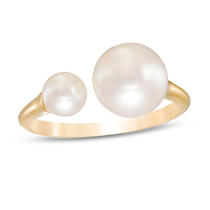 Cultured Freshwater Pearl Graduated Duo Wrap Ring in 10K Gold - Size 7|Peoples Jewellers