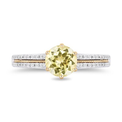Enchanted Disney Belle Lemon Quartz and 0.29 CT. T.W. Diamond Engagement Ring in 14K Two-Tone Gold
