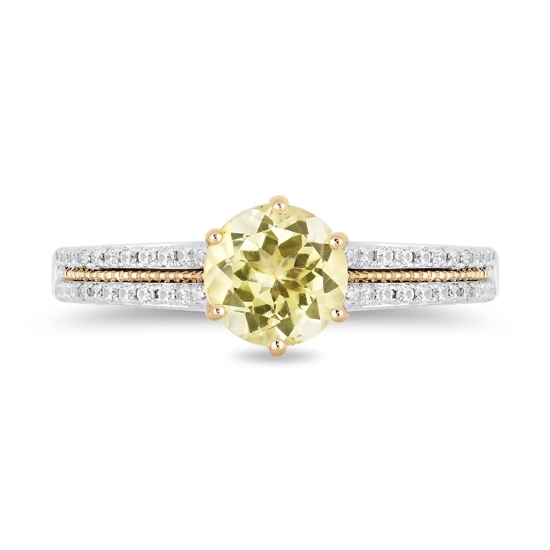 Main Image 3 of Enchanted Disney Belle Lemon Quartz and 0.29 CT. T.W. Diamond Engagement Ring in 14K Two-Tone Gold