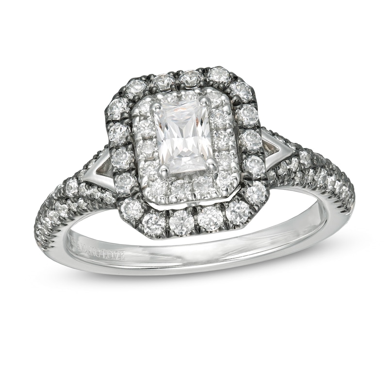 Main Image 1 of Vera Wang Love Collection 0.95 CT. T.W. Emerald-Cut Diamond Frame Engagement Ring in 14K White Gold with Black Rhodium