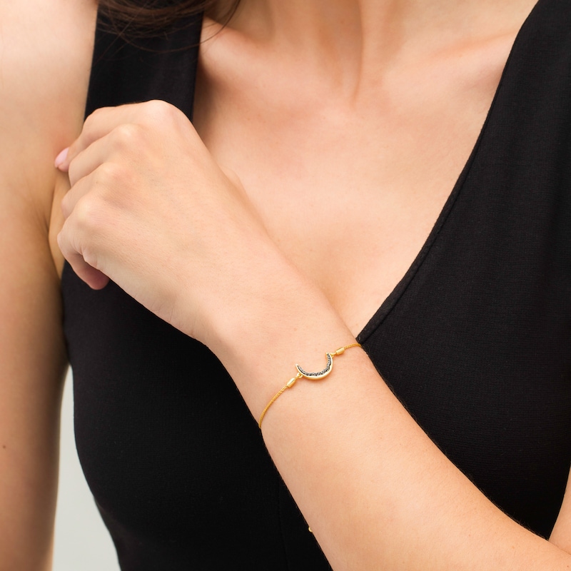 Main Image 2 of 0.09 CT. T.W. Black Diamond Sideways Crescent Moon Bolo Bracelet in Sterling Silver with 14K Gold Plate - 9.5&quot;