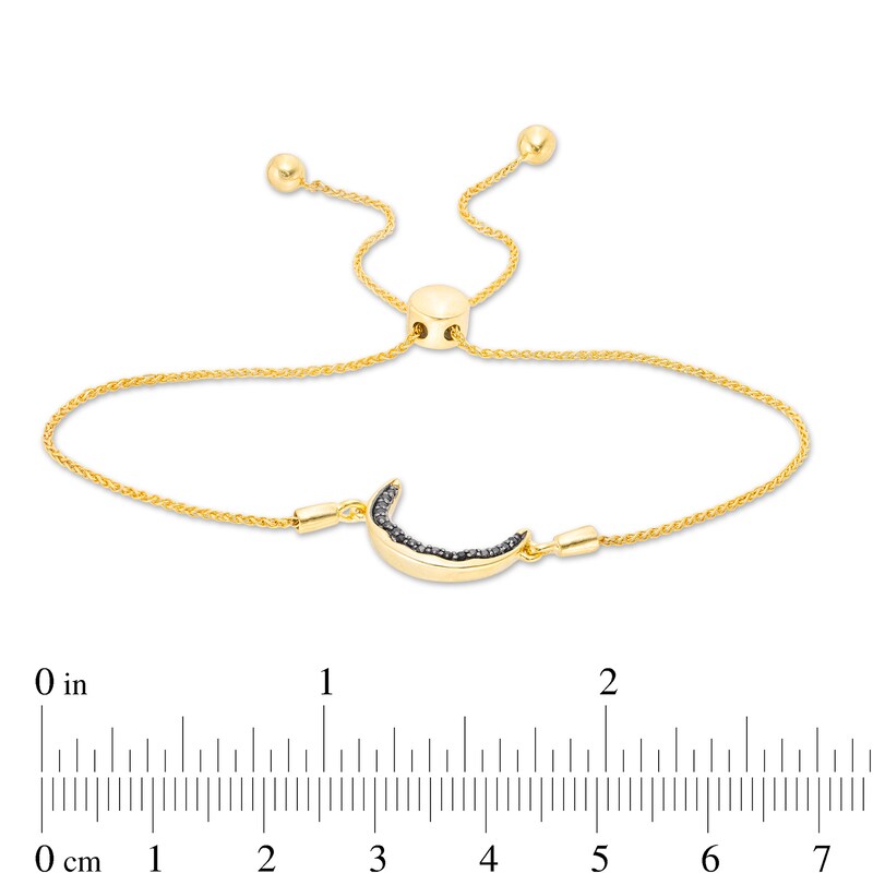 Main Image 3 of 0.09 CT. T.W. Black Diamond Sideways Crescent Moon Bolo Bracelet in Sterling Silver with 14K Gold Plate - 9.5&quot;